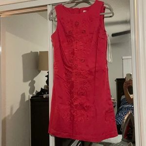 Coral Embroidered shift dress